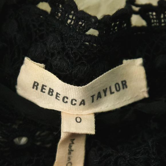 Rebecca Taylor Size 0 Black Floral Lace Studded Mock Neck Long Sleeve Top Blouse - Picture 4 of 6